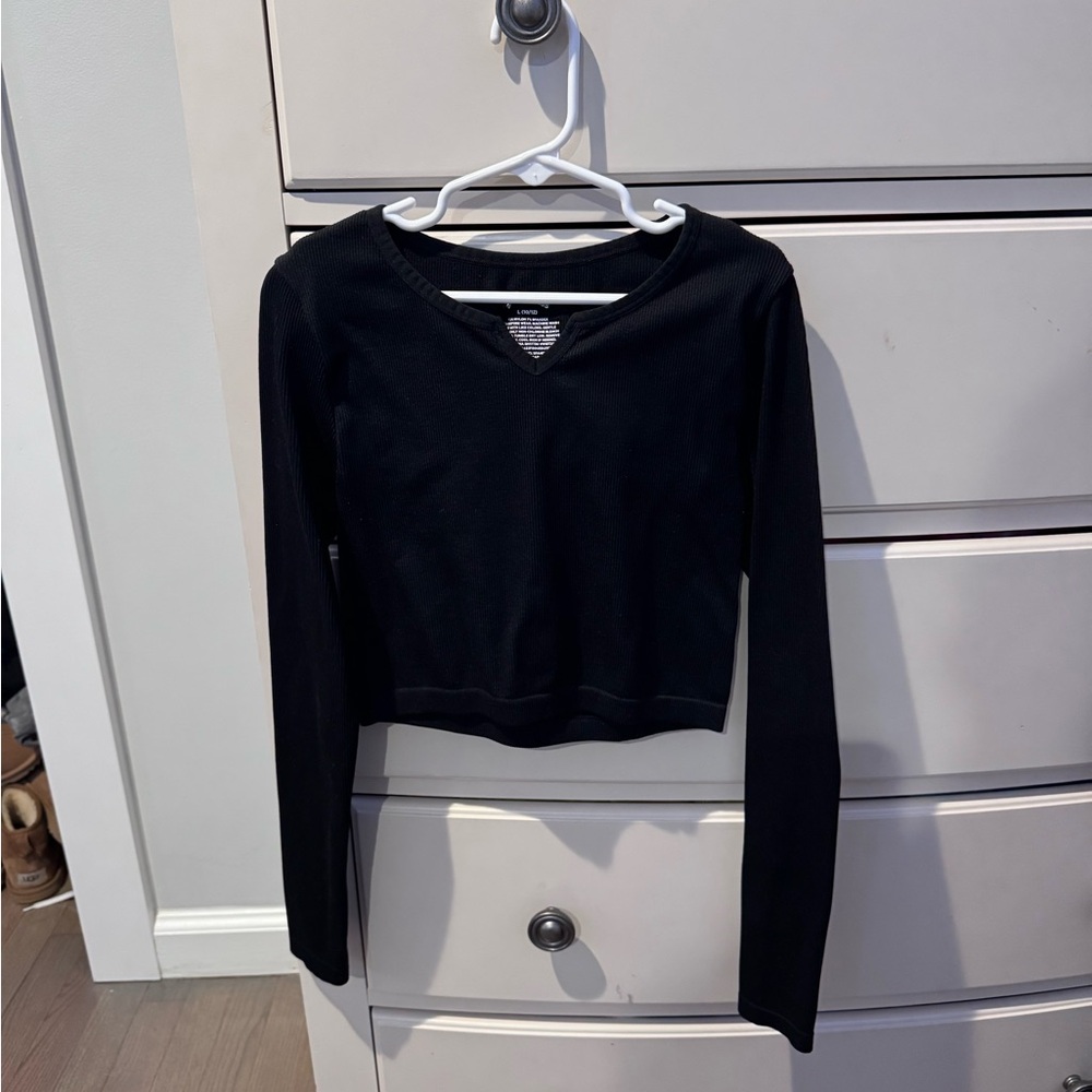 Black Long Sleeve Lycra kids cropped Top